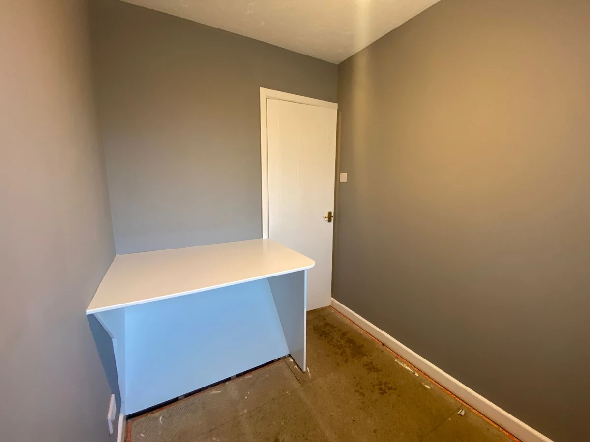 Box room bedroom painting in grey and white in Penderry by Daffodil Decor