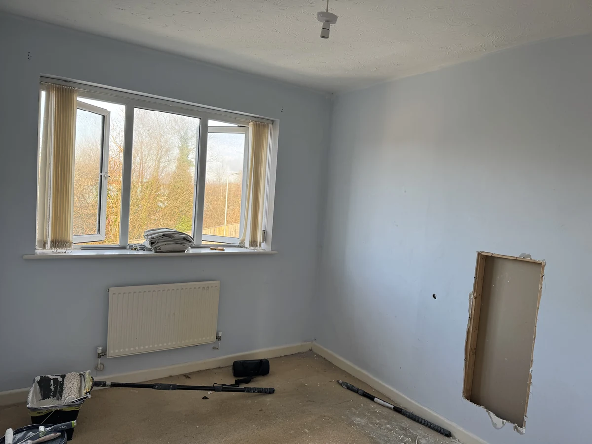 bedroom-painting-grey-walls-plasterboard-patch-swansea-daffodil-decor bedroom painting grey walls plasterboard patch swansea daffodil decor
