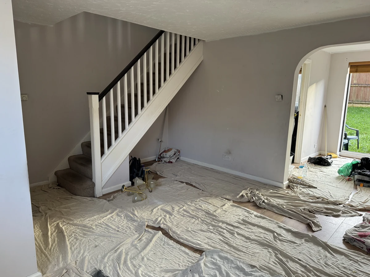 hallway-painting-grey-walls-staircase-garden-view-swansea-daffodil-decor hallway painting grey walls staircase garden view swansea daffodil decor