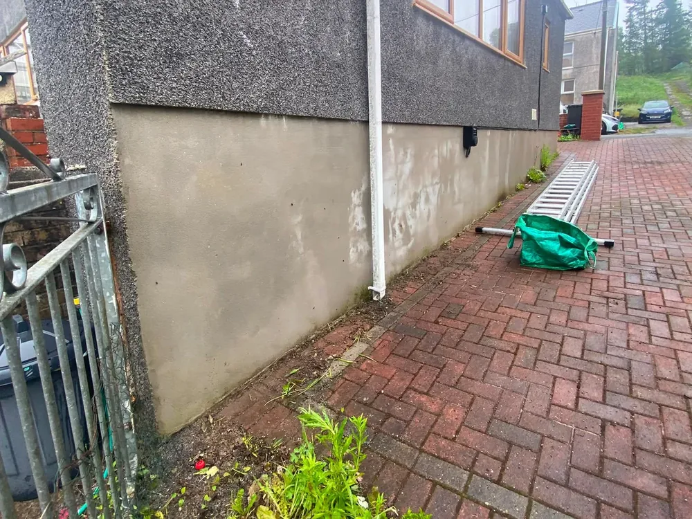 render-repairs-before-painting-swansea-daffodil-decor Render repairs to the base of the walls — prep is most of the job, Swansea